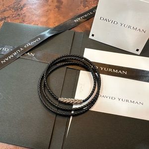 David Yurman size small, 2’ triple braided black leather bracelet